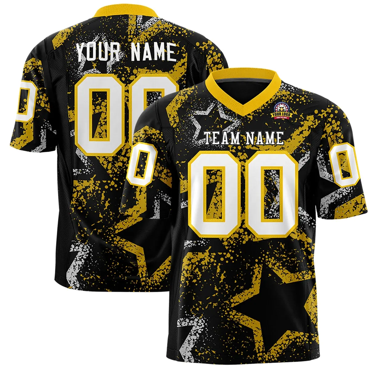Black Gold White Star Graffiti Authentic Football Jersey