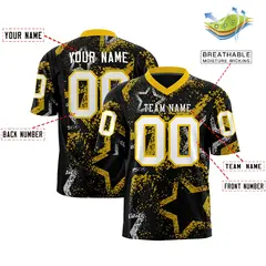 Black Gold White Star Graffiti Authentic Football Jersey 2