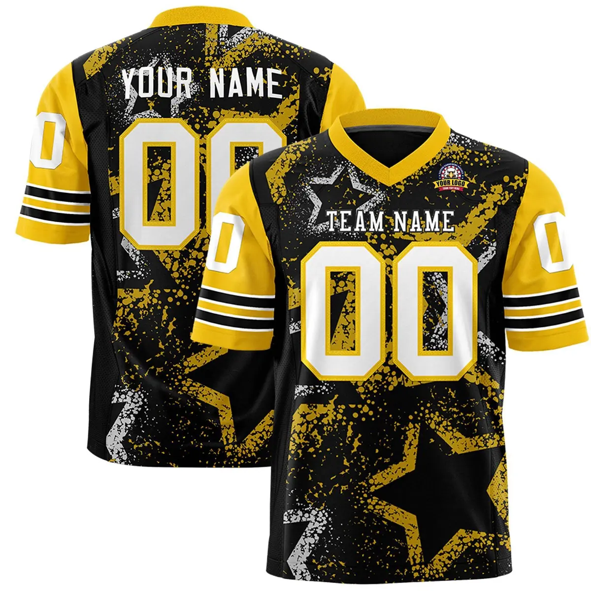 Black Gold White Star Pattern Authentic Football Jersey