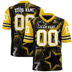 Black Gold White Star Pattern Authentic Football Jersey 1