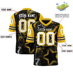 Black Gold White Star Pattern Authentic Football Jersey 2