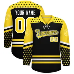 Black Gold White Star Series Lace-Up Neck Hockey Jersey