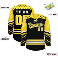 Black Gold White Star Series Lace-Up Neck Hockey Jersey 2