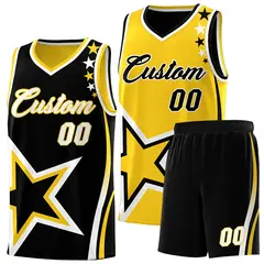 Black Gold White Star Series Reversible Basketball Jersey Set