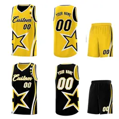 Black Gold White Star Series Reversible Basketball Jersey Set 2