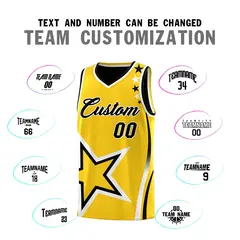 Black Gold White Star Series Reversible Basketball Jersey Set 4