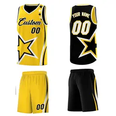 Black Gold White Star Series Reversible Basketball Jersey Set 5