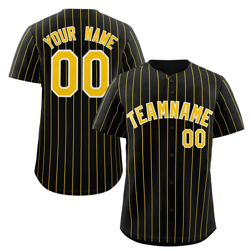 Black Gold-White Stripe Authentic Fashion Baseball Jersey
