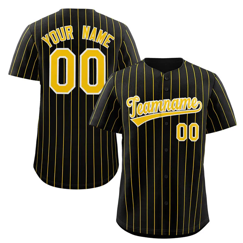 Black Gold-White Stripe Authentic Fashion Baseball Jersey