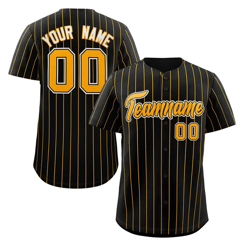Black Gold-White Stripe Authentic Fashion Baseball Jersey