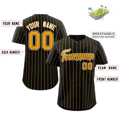 Black Gold-White Stripe Authentic Fashion Baseball Jersey 2