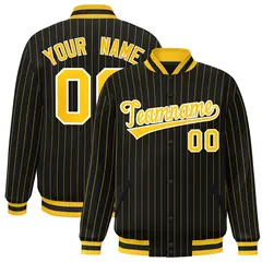 Black Gold White Stripe Letterman Bomber Jacket