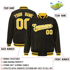 Black Gold White Stripe Letterman Bomber Jacket 2