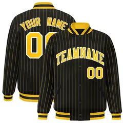 Black Gold-White Stripe Letterman Varsity Bomber Jacket