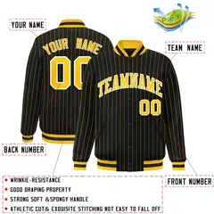 Black Gold-White Stripe Letterman Varsity Bomber Jacket 2