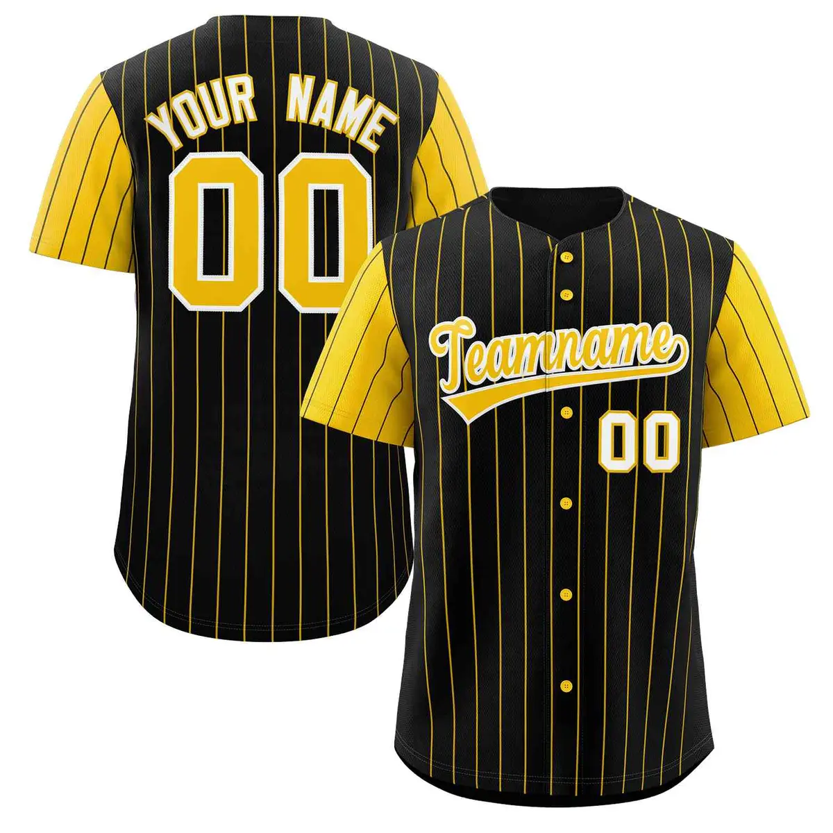 Black Gold-White Stripe Raglan Baseball Jersey