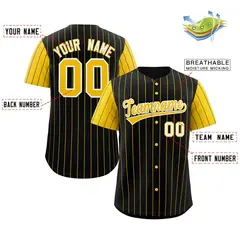 Black Gold-White Stripe Raglan Baseball Jersey 2