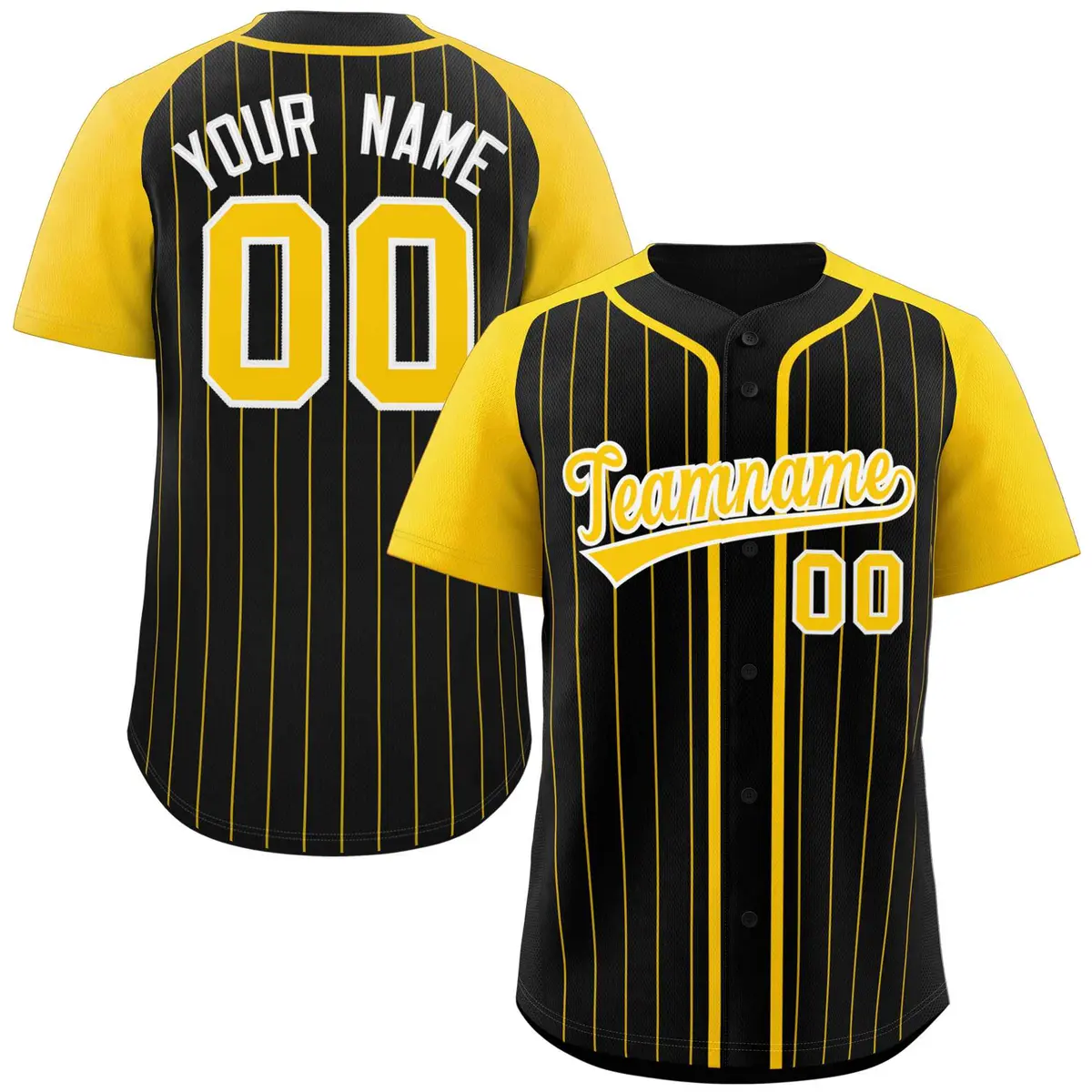Black Gold-White Stripe Raglan Baseball Jersey