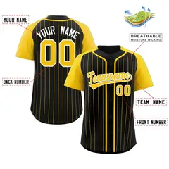 Black Gold-White Stripe Raglan Baseball Jersey 2