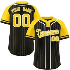Black Gold-White Stripe Raglan Two-Button Softball Jersey