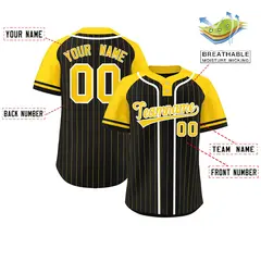 Black Gold-White Stripe Raglan Two-Button Softball Jersey 2