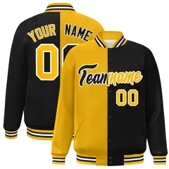 Black Gold-White Two Tone Split Varsity Full-Snap Letterman Jacket