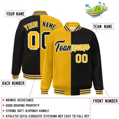 Black Gold-White Two Tone Split Varsity Full-Snap Letterman Jacket 2