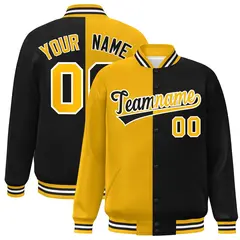 Black Gold-White Two Tone Split Varsity Full-Snap Letterman Jacket