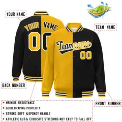 Black Gold-White Two Tone Split Varsity Full-Snap Letterman Jacket 2