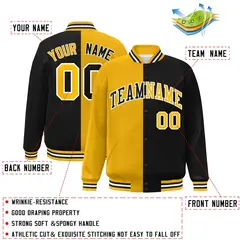 Black Gold-White Two Tone Split Varsity Full-Snap Letterman Jacket 2