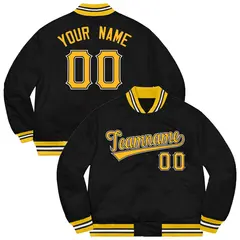 Black Gold-White Varsity Full-Snap Letterman Jacket