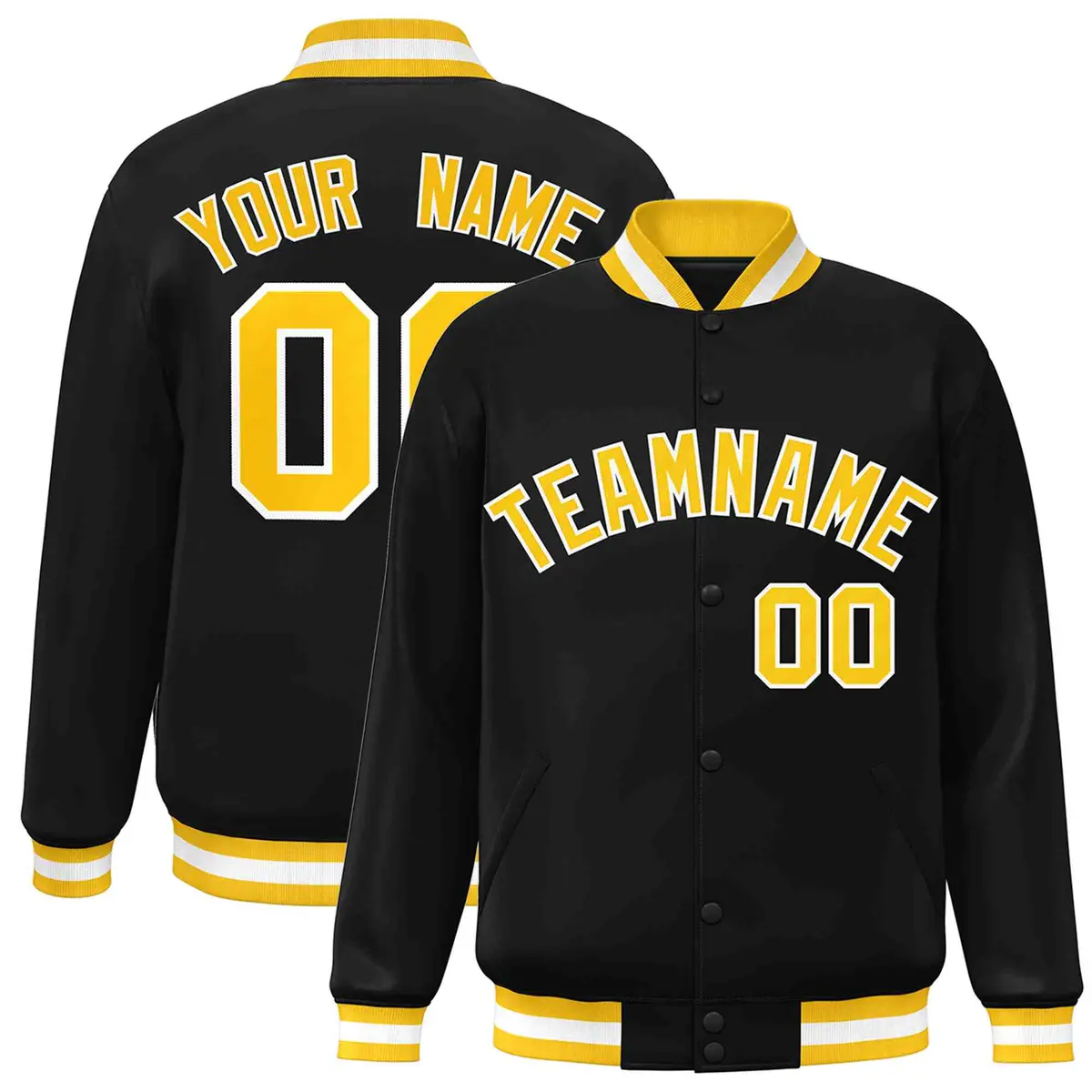 Black Gold-White Varsity Full-Snap Letterman Jacket