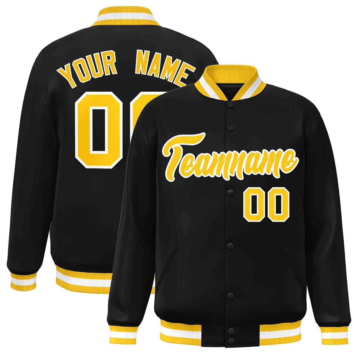 Black Gold-White Varsity Full-Snap Letterman Jacket