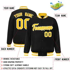 Black Gold-White Varsity Full-Snap Letterman Jacket 2