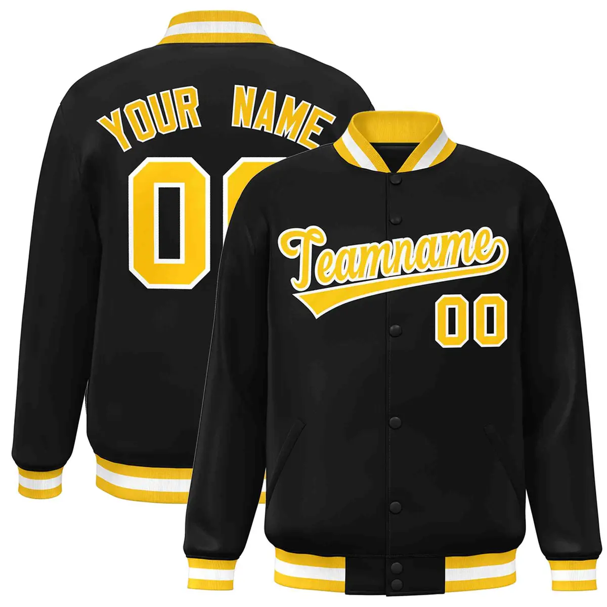Black Gold-White Varsity Full-Snap Letterman Jacket