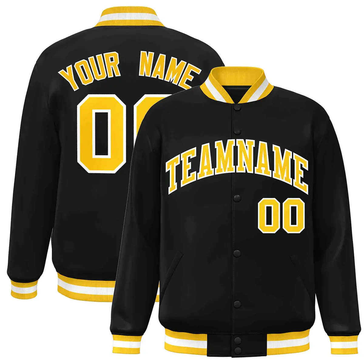 Black Gold-White Varsity Full-Snap Letterman Jacket