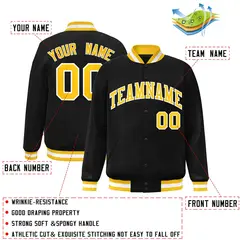 Black Gold-White Varsity Full-Snap Letterman Jacket 2