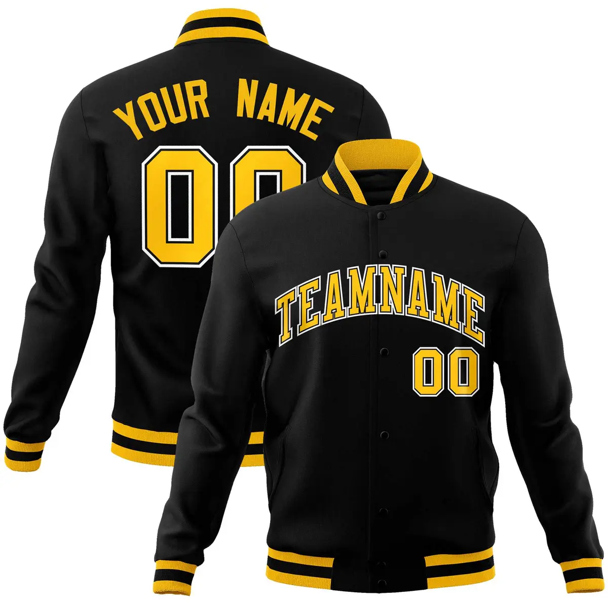 Black Gold-White Varsity Full-Snap Letterman Jacket