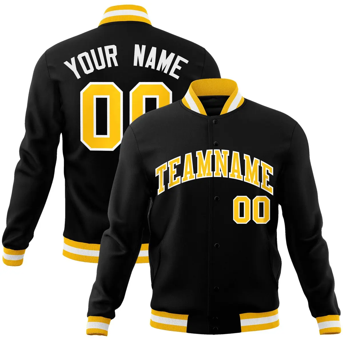Black Gold-White Varsity Full-Snap Letterman Jacket