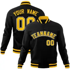 Black Gold-White Varsity Full-Snap Letterman Jacket 1