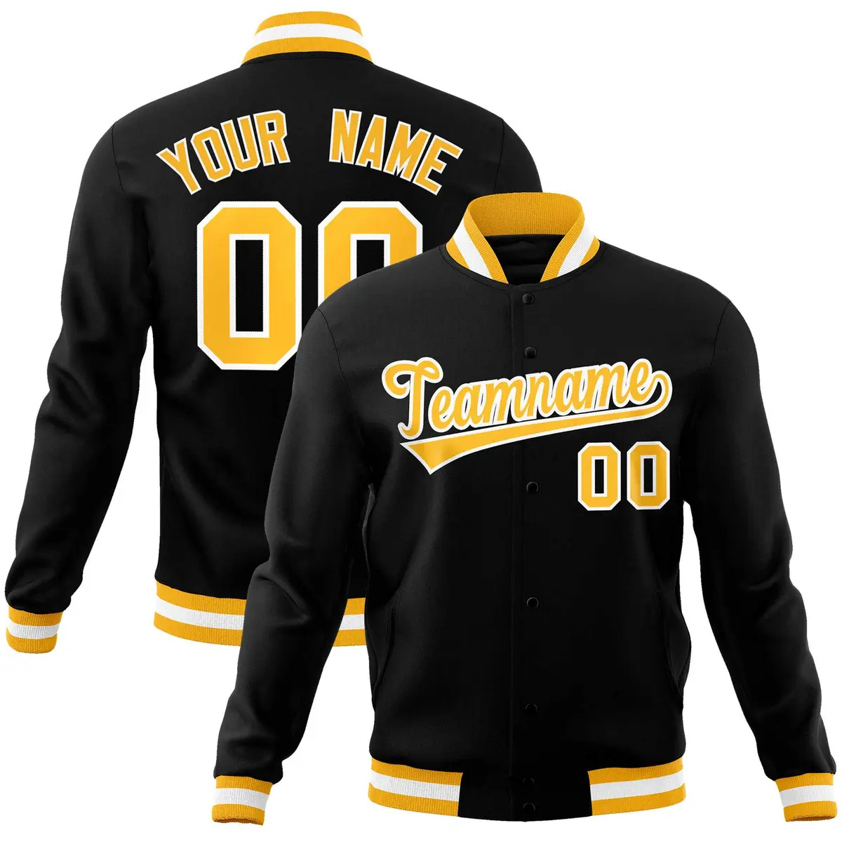 Black Gold-White Varsity Full-Snap Letterman Jacket