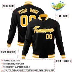 Black Gold-White Varsity Full-Snap Letterman Jacket 4