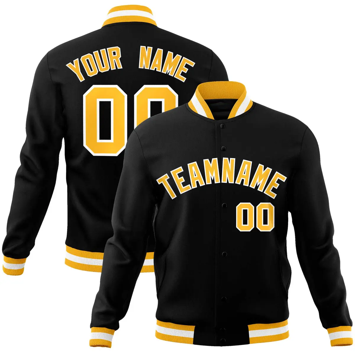 Black Gold-White Varsity Full-Snap Letterman Jacket