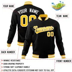 Black Gold-White Varsity Full-Snap Letterman Jacket 4