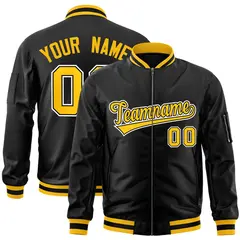 Black Gold-White Varsity Full-Zip Letterman Bomber Jacket