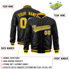 Black Gold-White Varsity Full-Zip Letterman Bomber Jacket 2