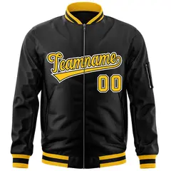 Black Gold-White Varsity Full-Zip Letterman Bomber Jacket 3