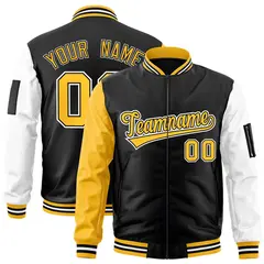 Black Gold-White Varsity Raglan Letterman Bomber Jacket