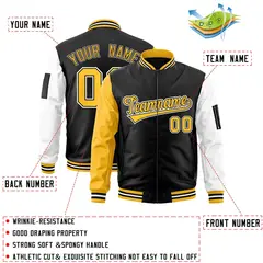 Black Gold-White Varsity Raglan Letterman Bomber Jacket 2