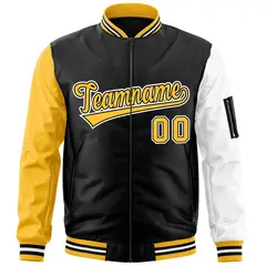 Black Gold-White Varsity Raglan Letterman Bomber Jacket 3
